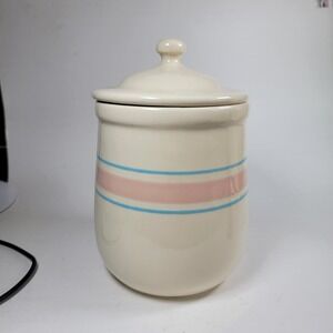 Vintage McCoy USA 133 Stonecraft Pink Blue Stripe Kitchen Canister Jar W Lid